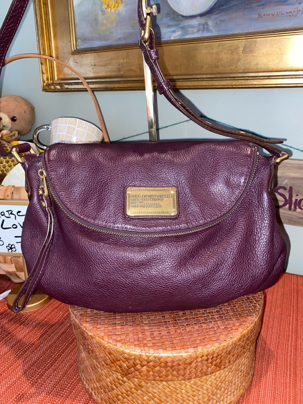 Marc by Marc Jacobs Classic Q Natasha  Deep Plum Pebbled Leather Shoulder Bag